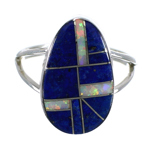Southwest Lapis And Opal Inlay Sterling Silver Ring Size 6-3/4 RX58921
